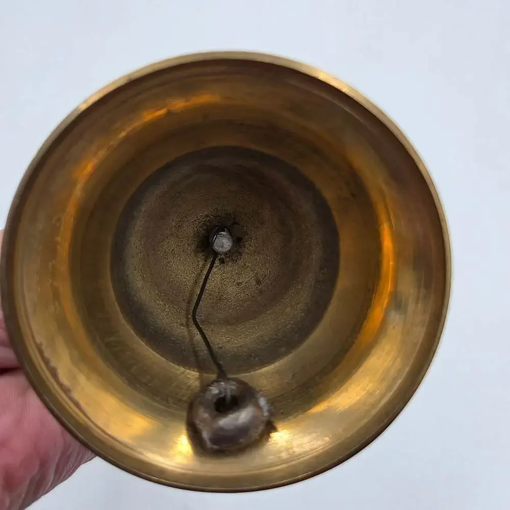 Vintage Handcrafted Brass Bell With Wooden Handle Etched India